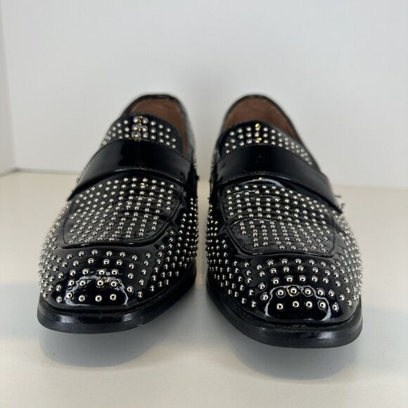 Aldo Loafer Dress Shoes Women's 38/ 7.5 Black Patent Leather Studded Rockabilly - Picture 3 of 11